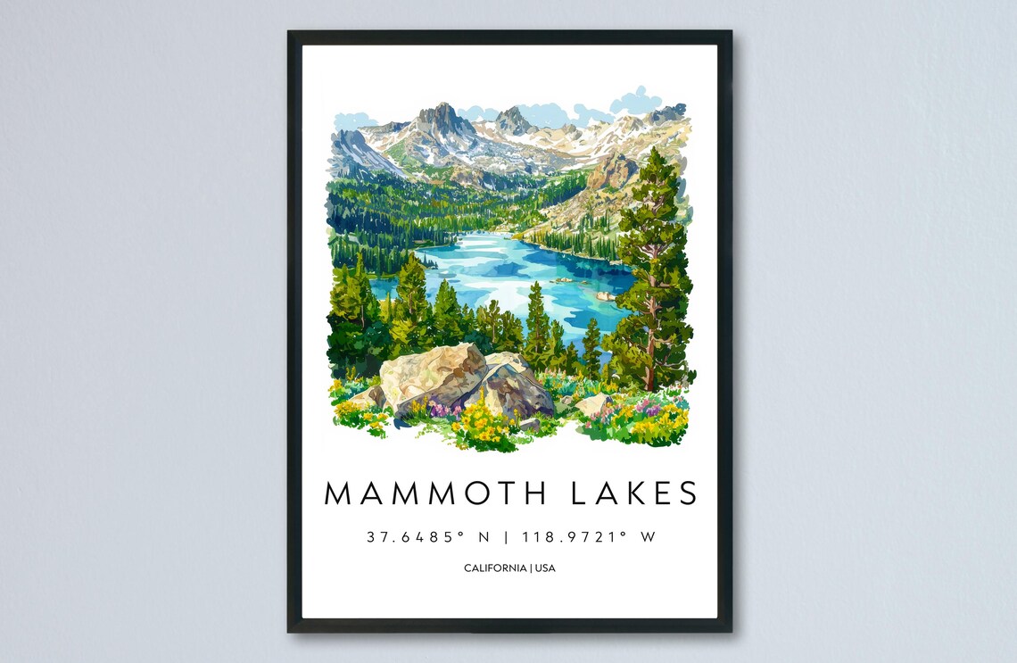 Mammoth Lakes California Alpine Lake Pines Watercolor Travel Poster