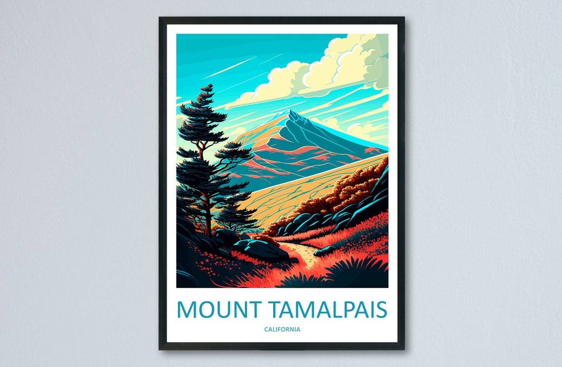 Mount Tamalpais California Travel Poster With Colorful Peak View