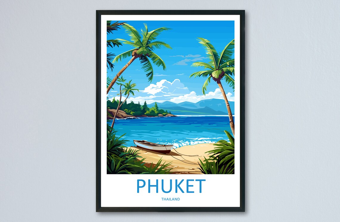 Phuket Tropical Beach Palm Trees Thailand Island Travel Poster