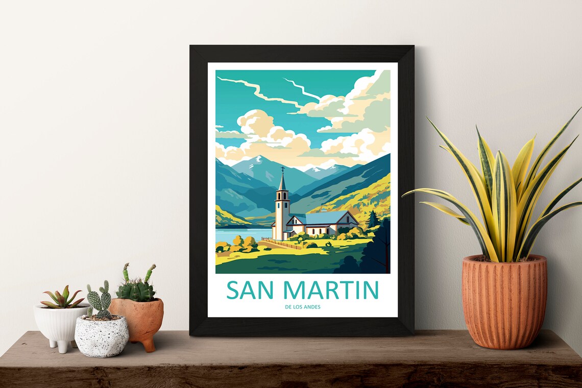 San Martin de los Andes Church Lake Mountain Travel Art Poster - Image 3