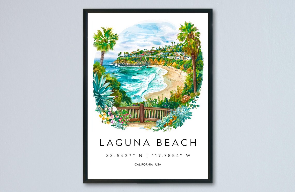 Laguna Beach California Cove Coast Watercolor Beach Scene Poster