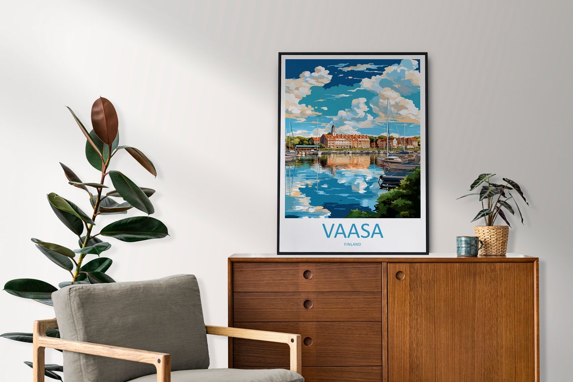 Vaasa Finland Harbor Sailboats Waterfront Reflection Travel Poster - Image 2
