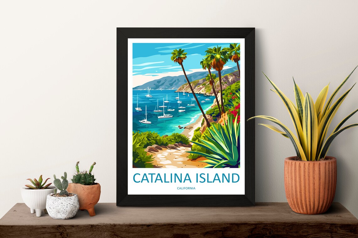 Catalina Island California Sailboat Bay Tropical View Poster - Image 3