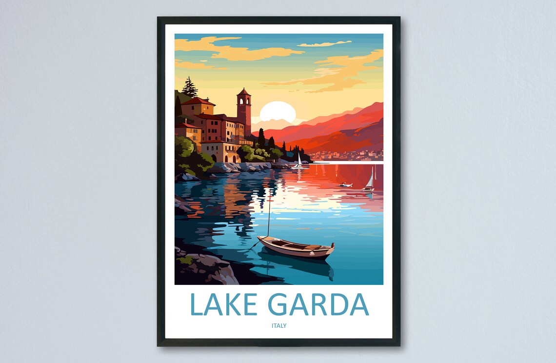 Lake Garda Travel Poster, Lake and Italy Wall Decor
