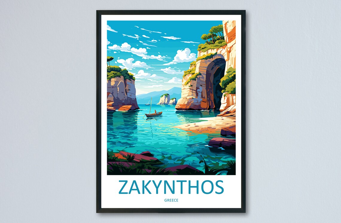 Zakynthos Greece Travel Poster, Wall Art Print