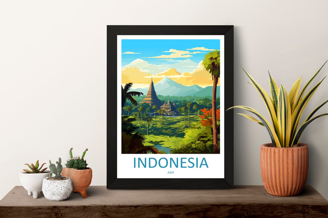 Indonesia Temples Rice Terraces Volcano Jungle Travel Poster - Image 3