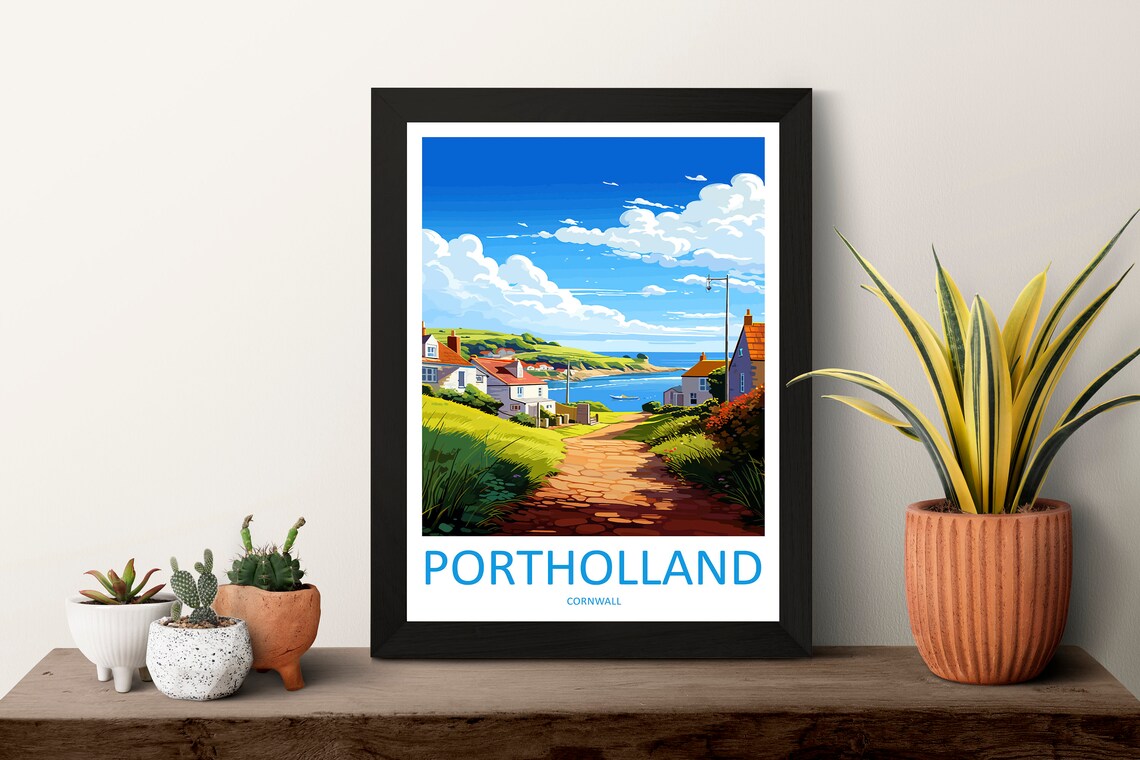 Portholland Cornwall Village Lane to Sea Travel Poster Scene - Image 3