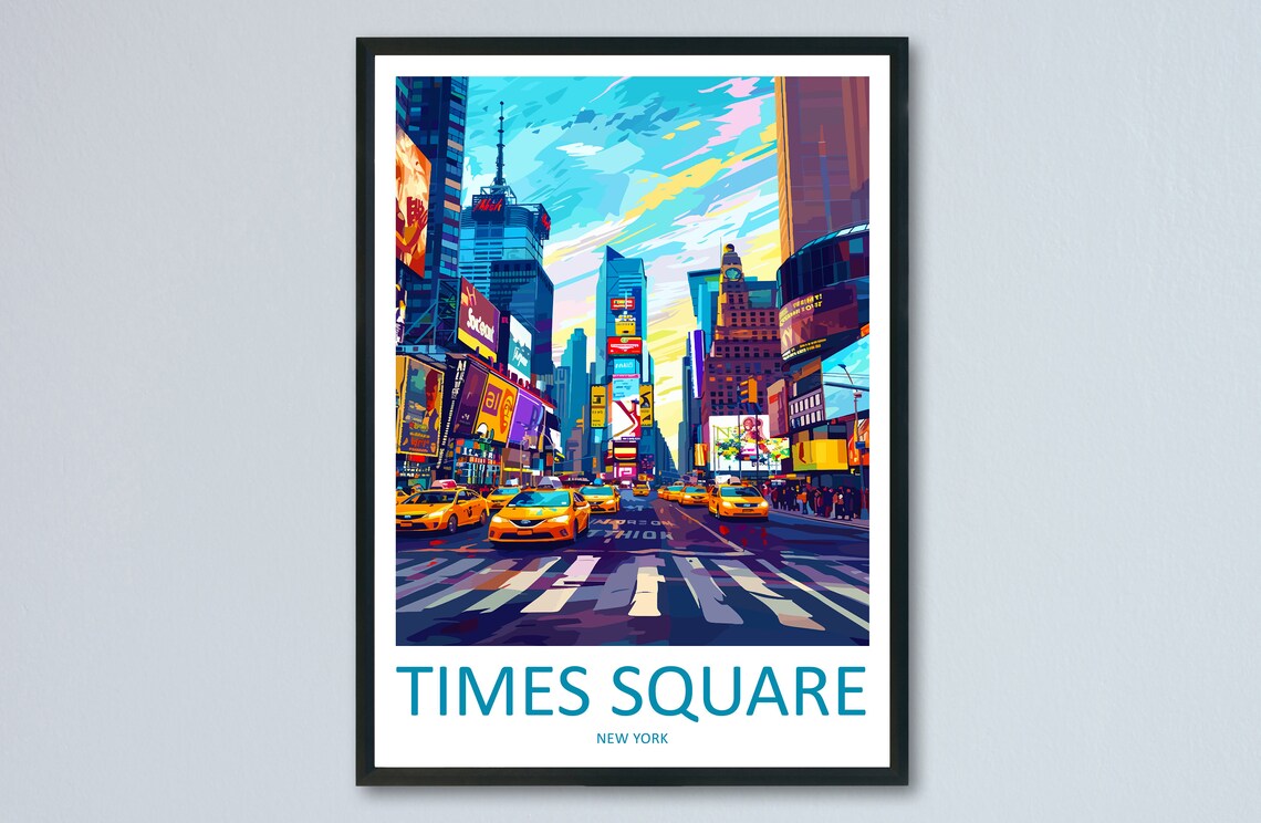 Times Square New York City Yellow Taxis Neon Billboards Poster