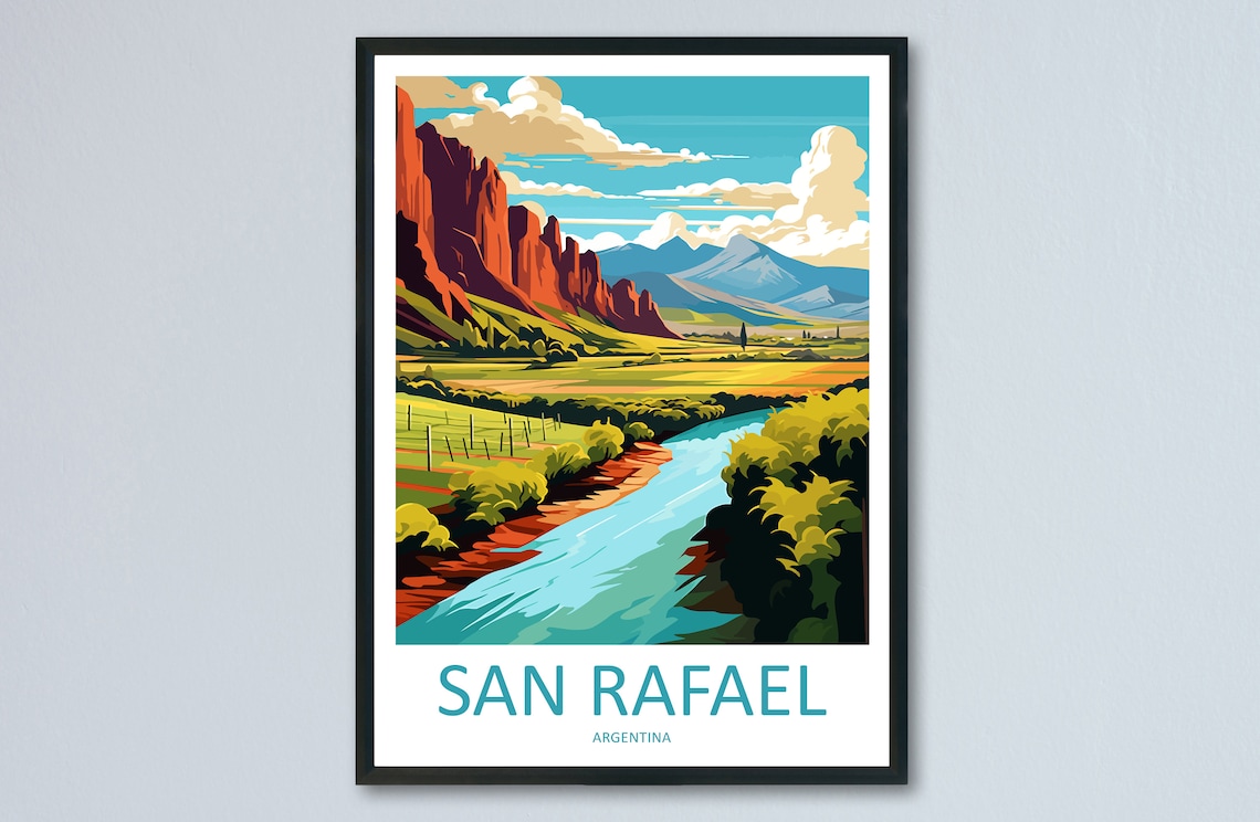 San Rafael Argentina Red Rock Canyon River Valley Travel Poster
