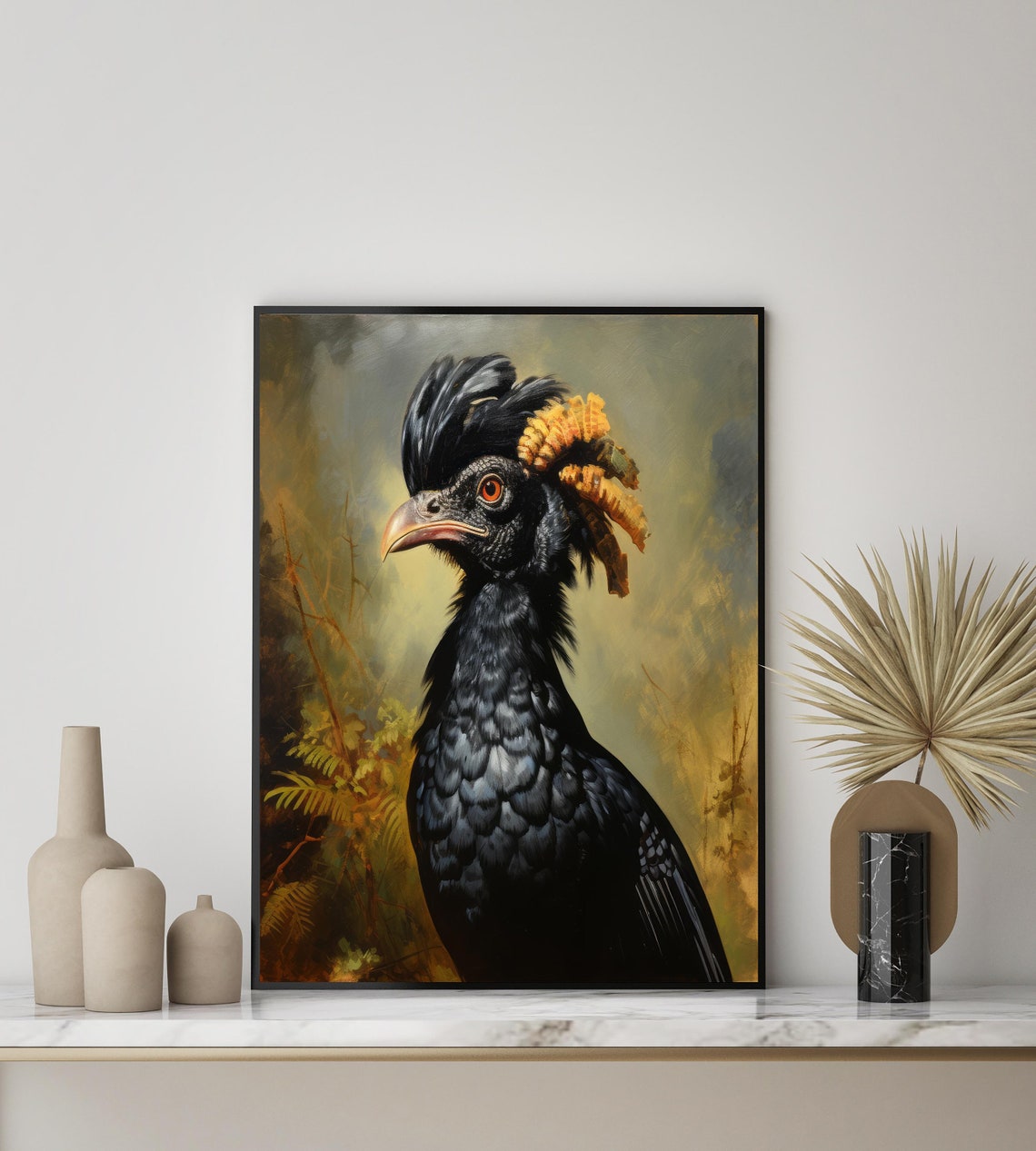 Great Curassow Black Bird Portrait Classical Oil Painting Poster - Image 3
