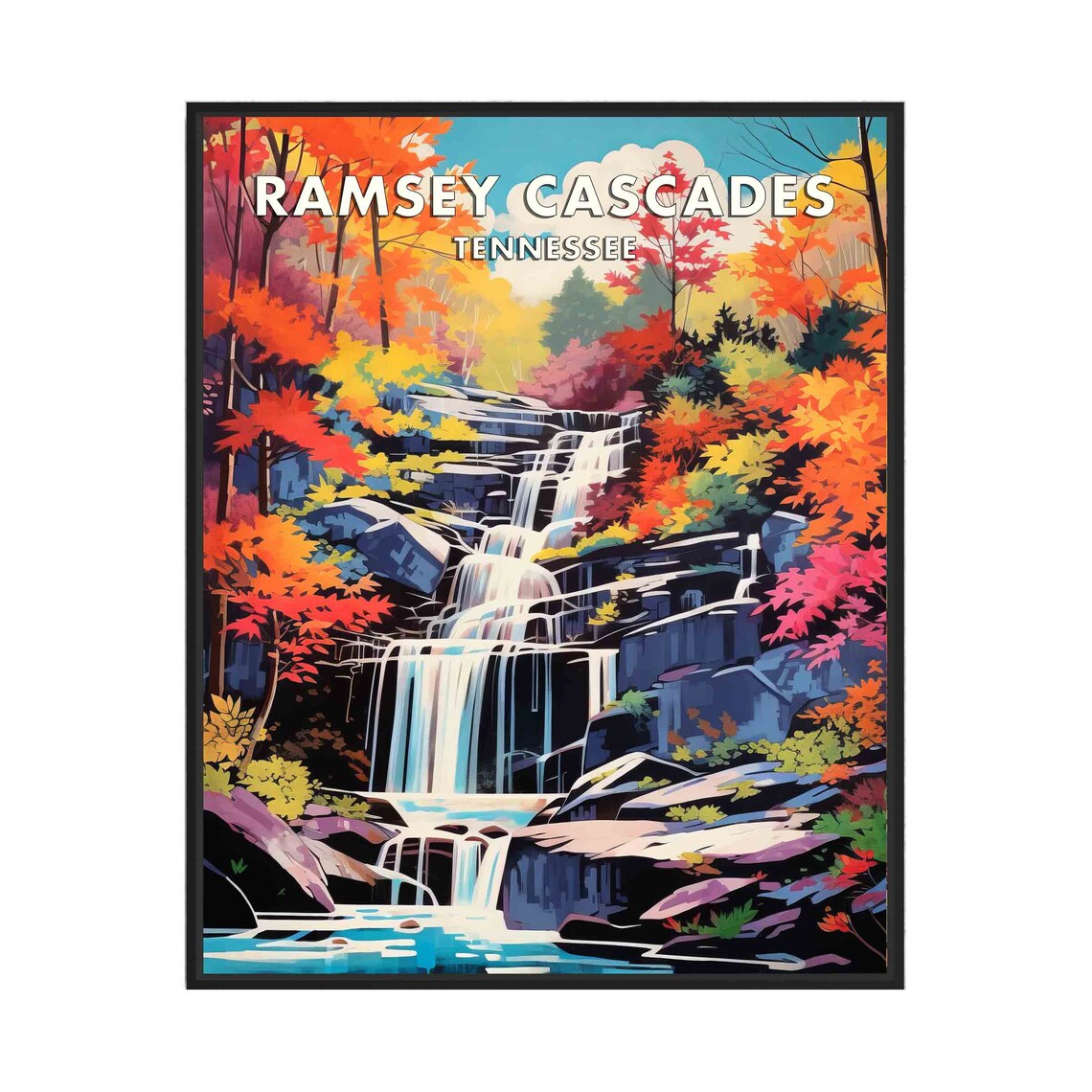 Ramsey Cascades Tennessee Tiered Rocky Autumn Falls Travel Poster