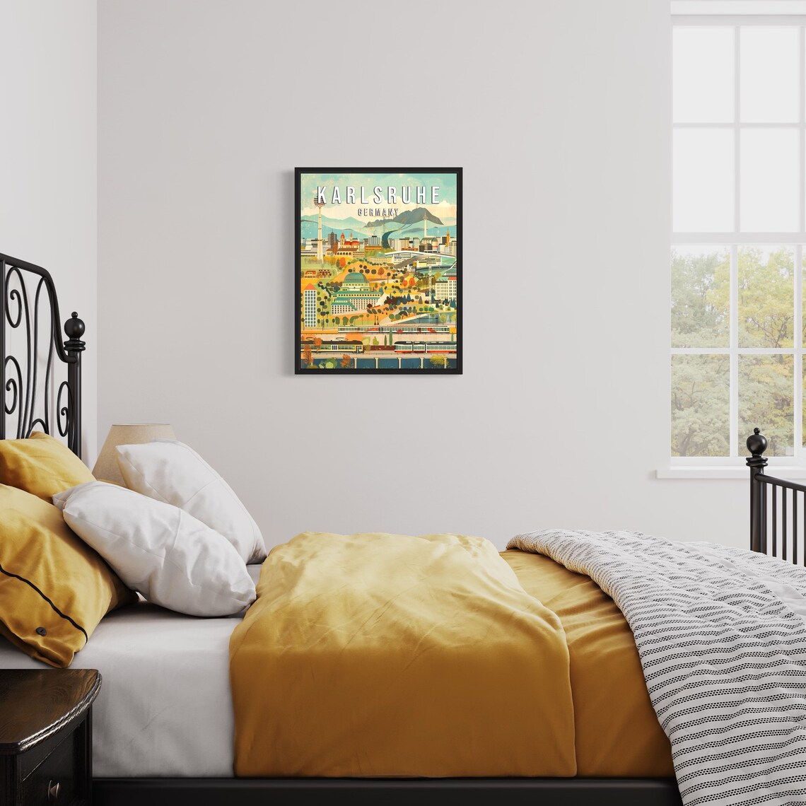Karlsruhe Germany Castle Garden City Trams Illustrated Poster - Image 3