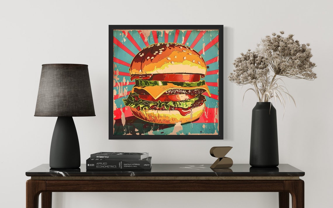 Cheeseburger Pop Art Bold Retro Diner Style Food Lovers Wall Art - Image 3
