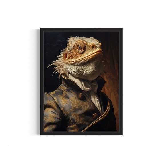 Bearded Dragon Poster Art Print Vintage Animal Painting Wall Decor Artwork