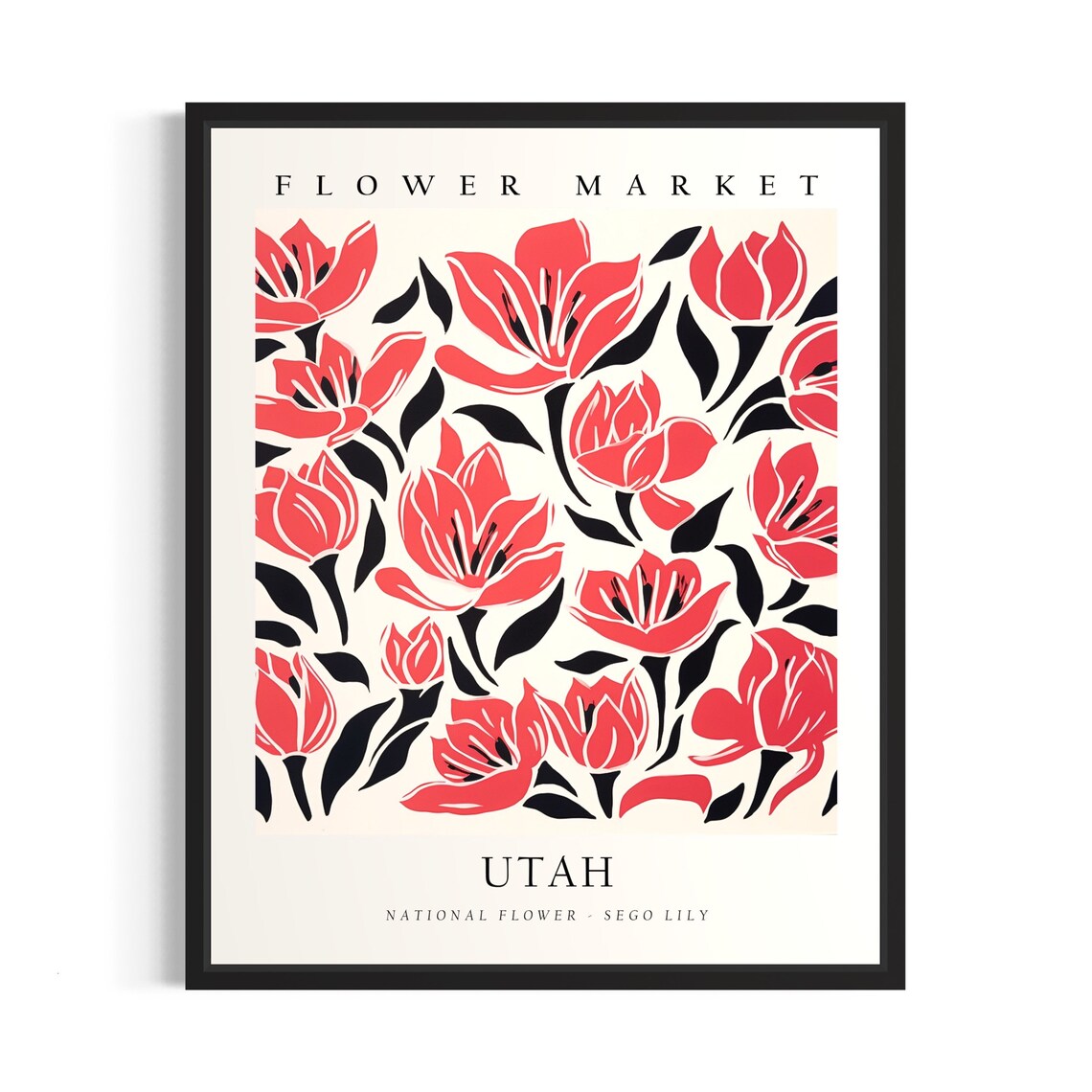 Utah Flower Market Sego Lily Red Blossoms Retro Floral Poster