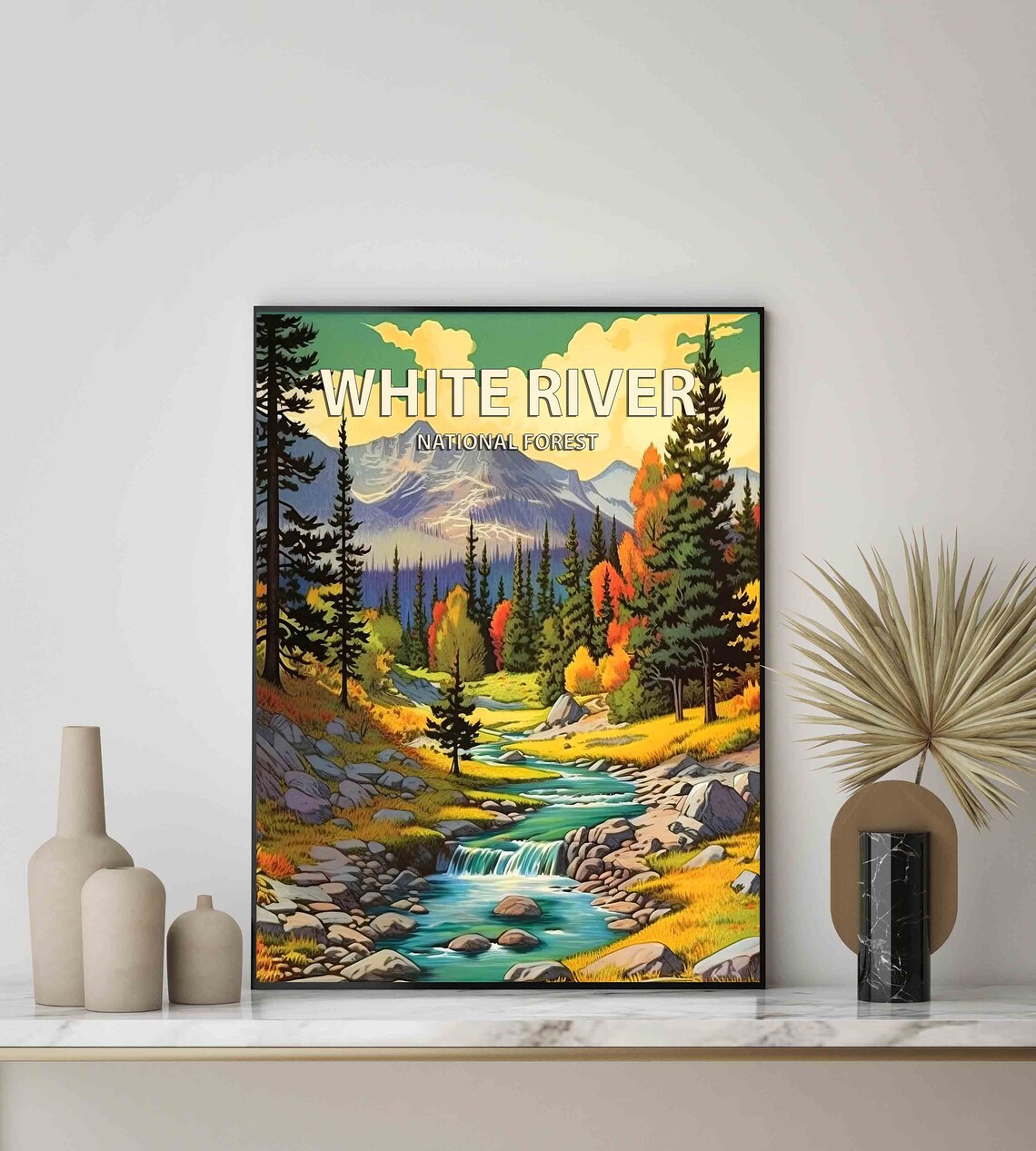 White River National Forest Mountain Stream Retro Travel Poster - Image 3