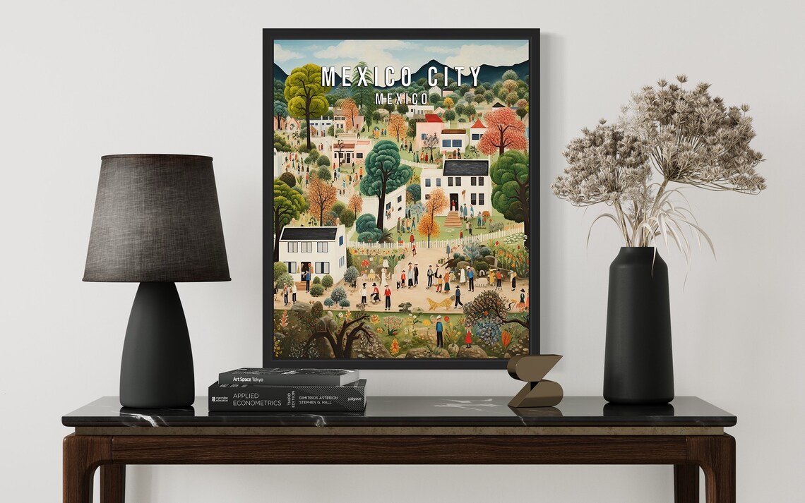 Mexico City Folk Village Celebration Naive Art Travel Poster - Image 3