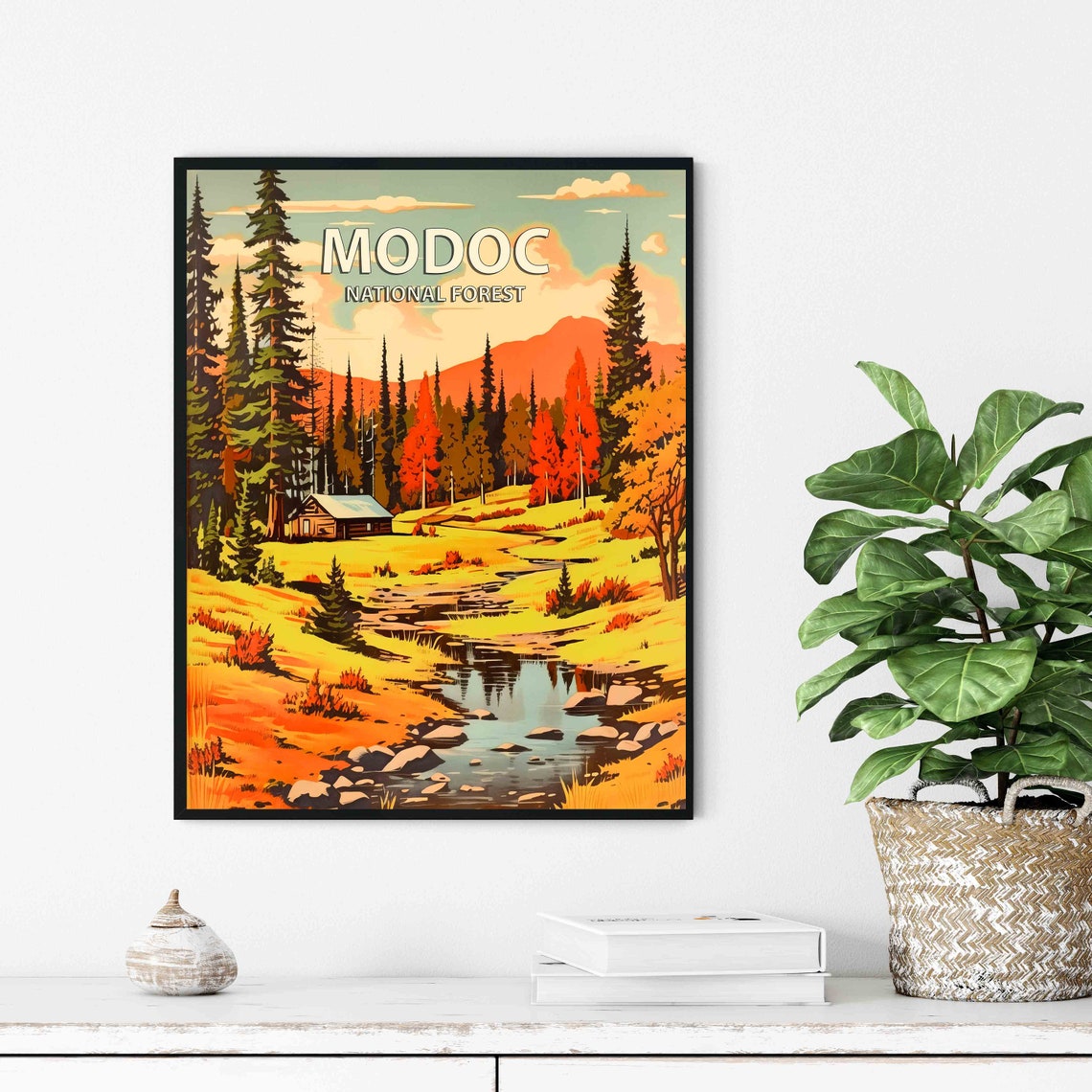 Modoc National Forest Autumn Cabin Creek Retro Travel Poster - Image 2