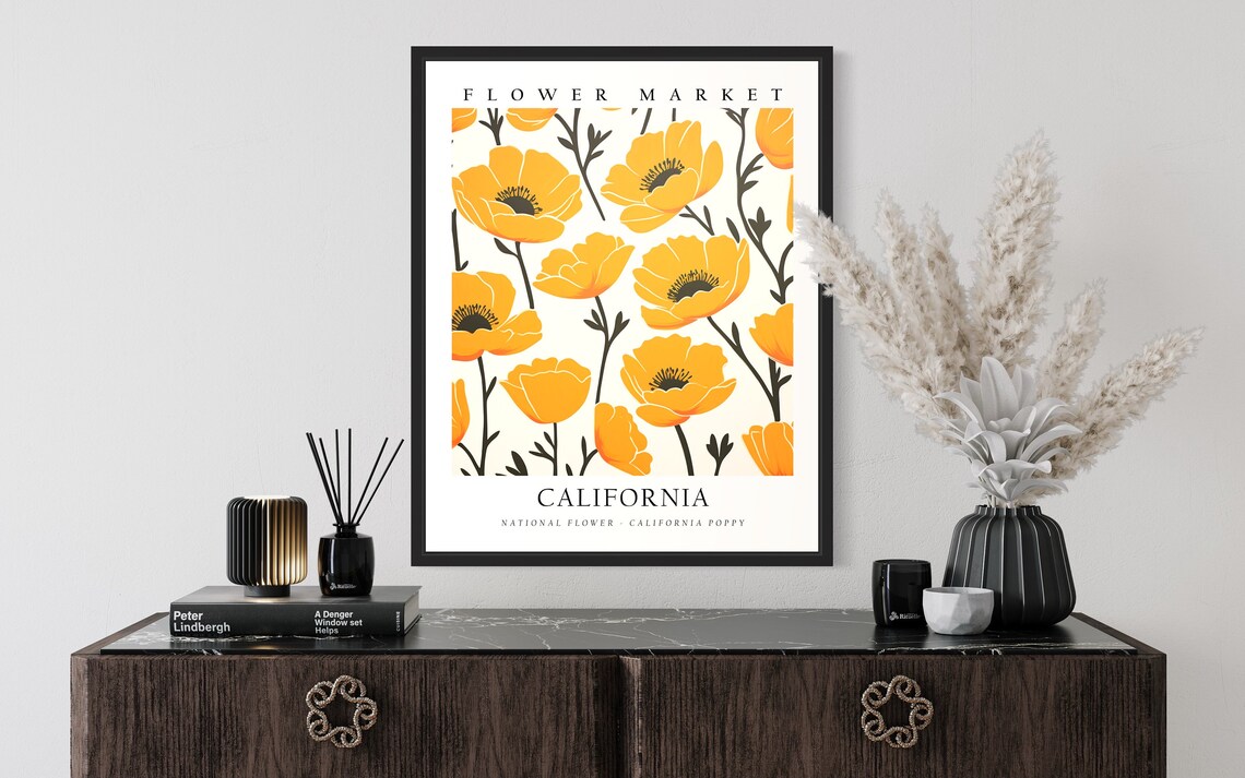 California Flower Market Golden Poppy Field Botanical Art Poster - Image 3
