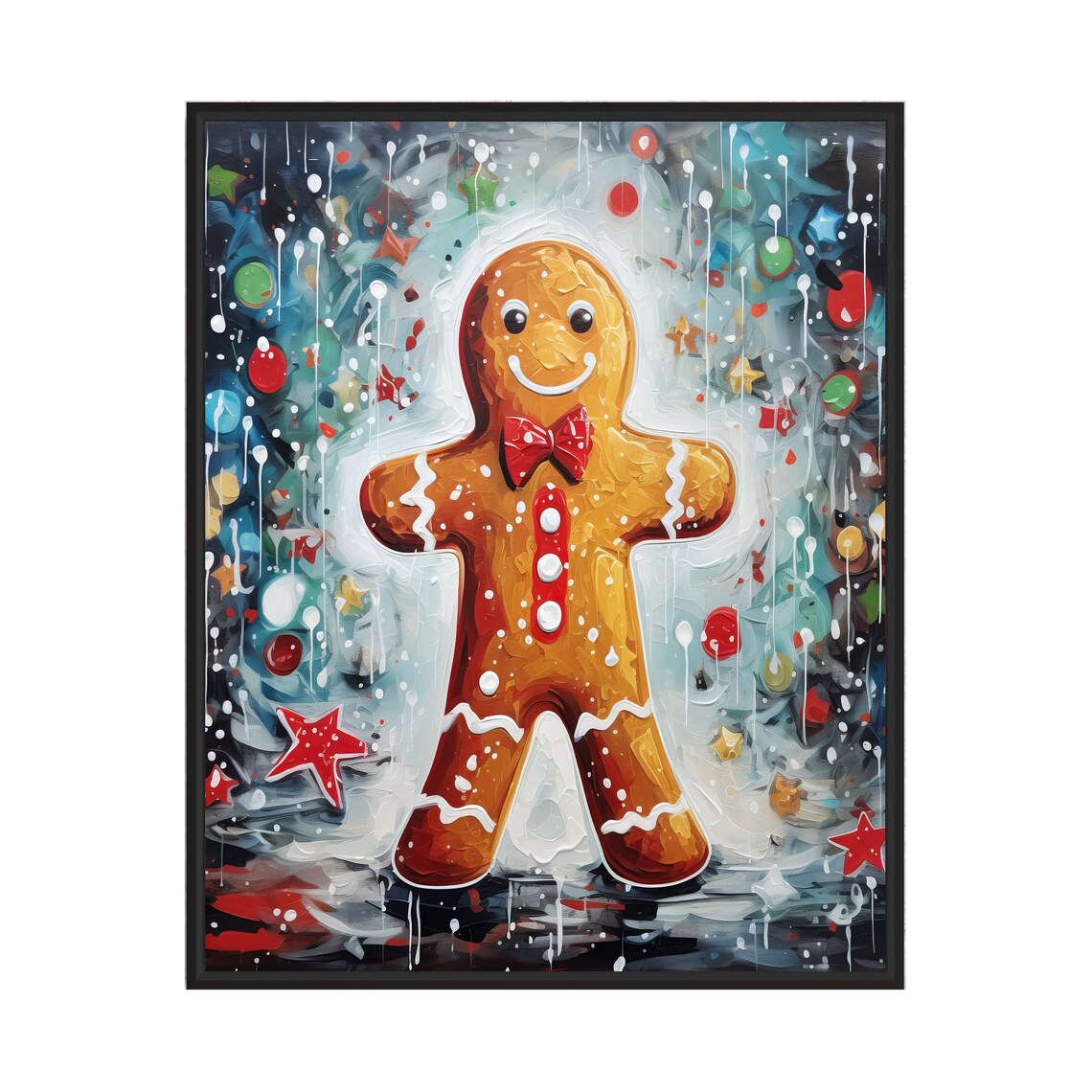 Happy Gingerbread Man Impasto Cookie Painting Festive Christmas Poster