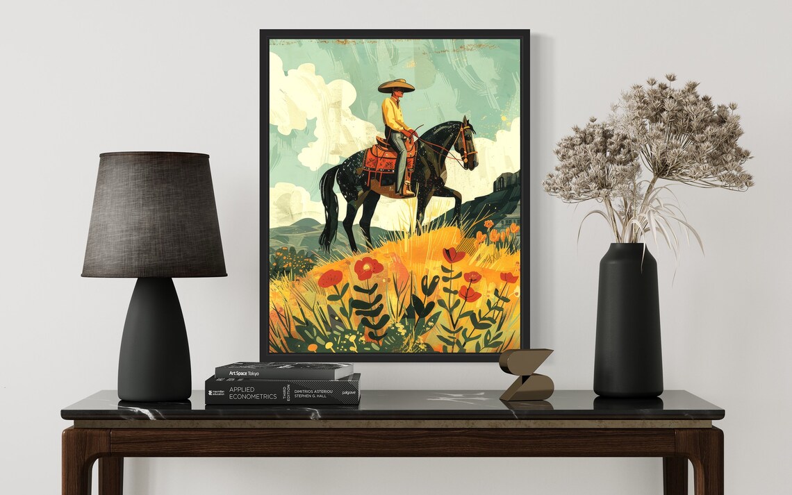 South American Gaucho Riding a Horse Through a Poppy Field Poster - Image 2