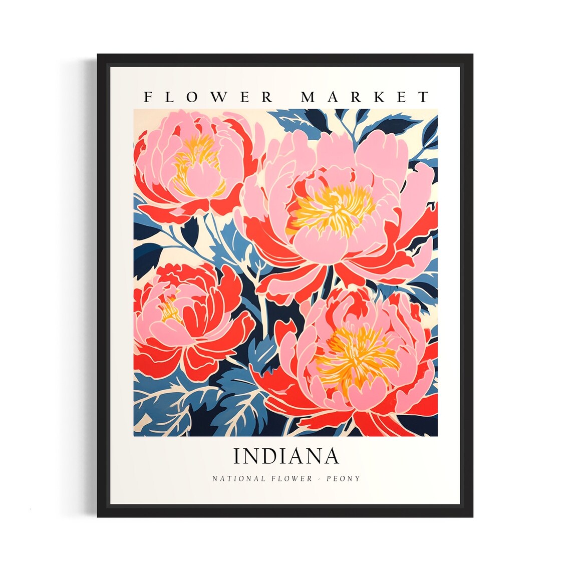 Indiana Flower Market Peony Blossoms Bold Botanical Art Print