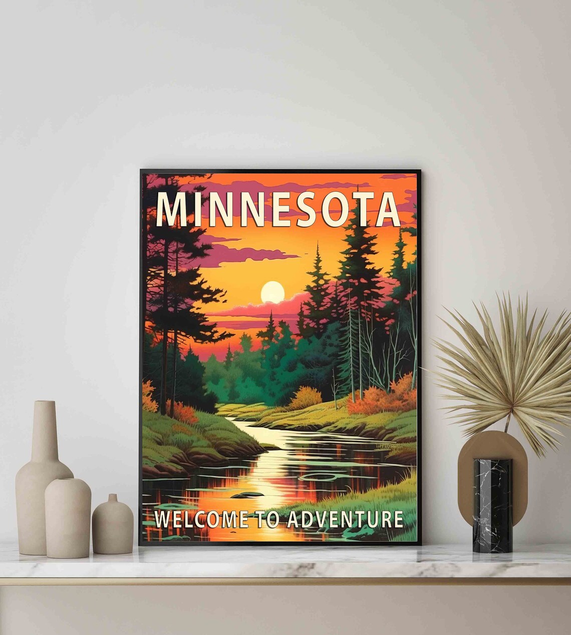 Minnesota Forest Lake Sunset Welcome To Adventure Retro Poster - Image 3