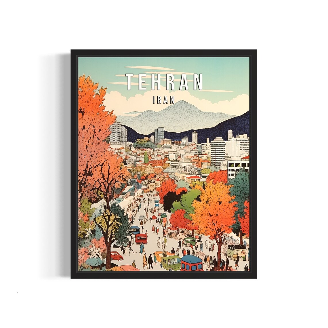 Tehran Iran Autumn Boulevard Poster Alborz Mountains City Travel Art