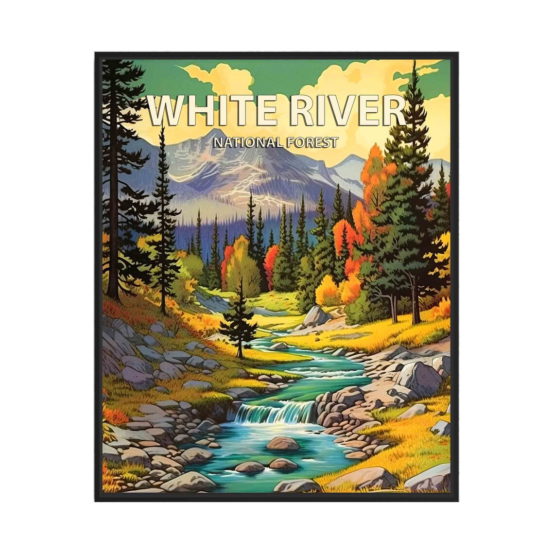 White River National Forest Mountain Stream Retro Travel Poster