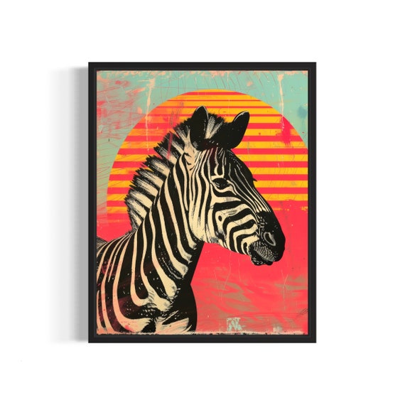 Zebra Striped Retro Sun Pop Art Portrait Vintage Style Poster