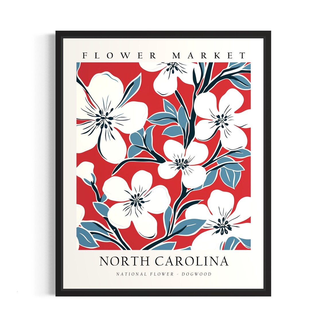 North Carolina Flower Market Dogwood Botanical Travel Poster