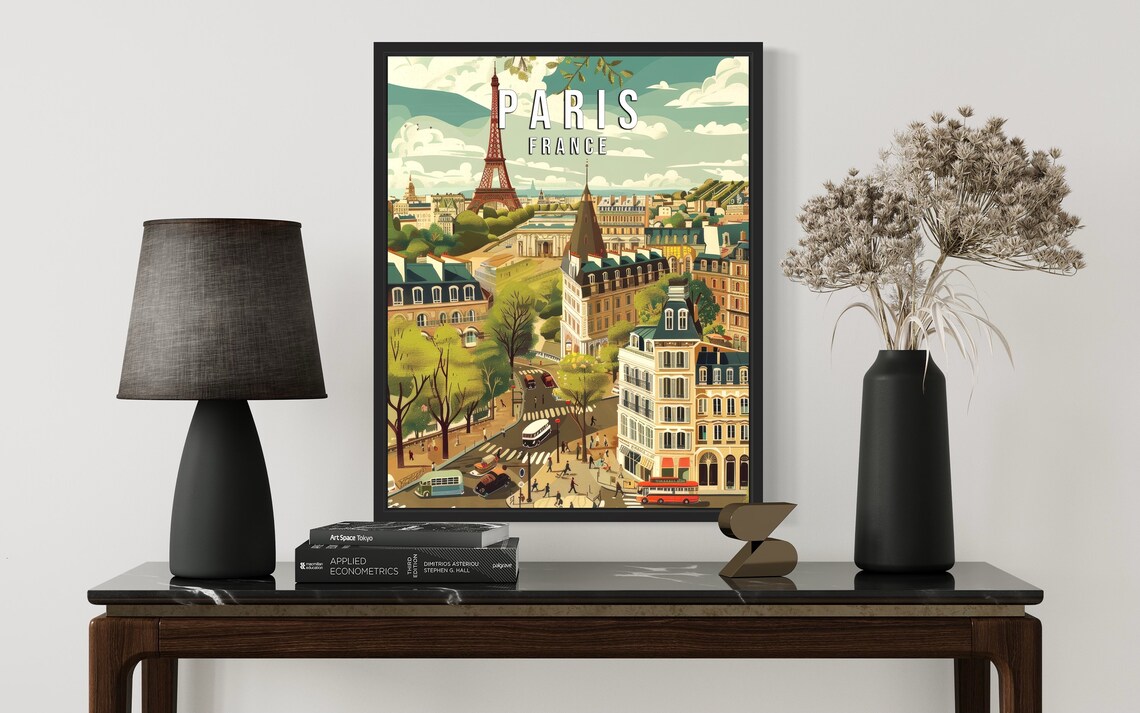 Paris France Eiffel Tower Vintage City Street Scene Art Poster - Image 2