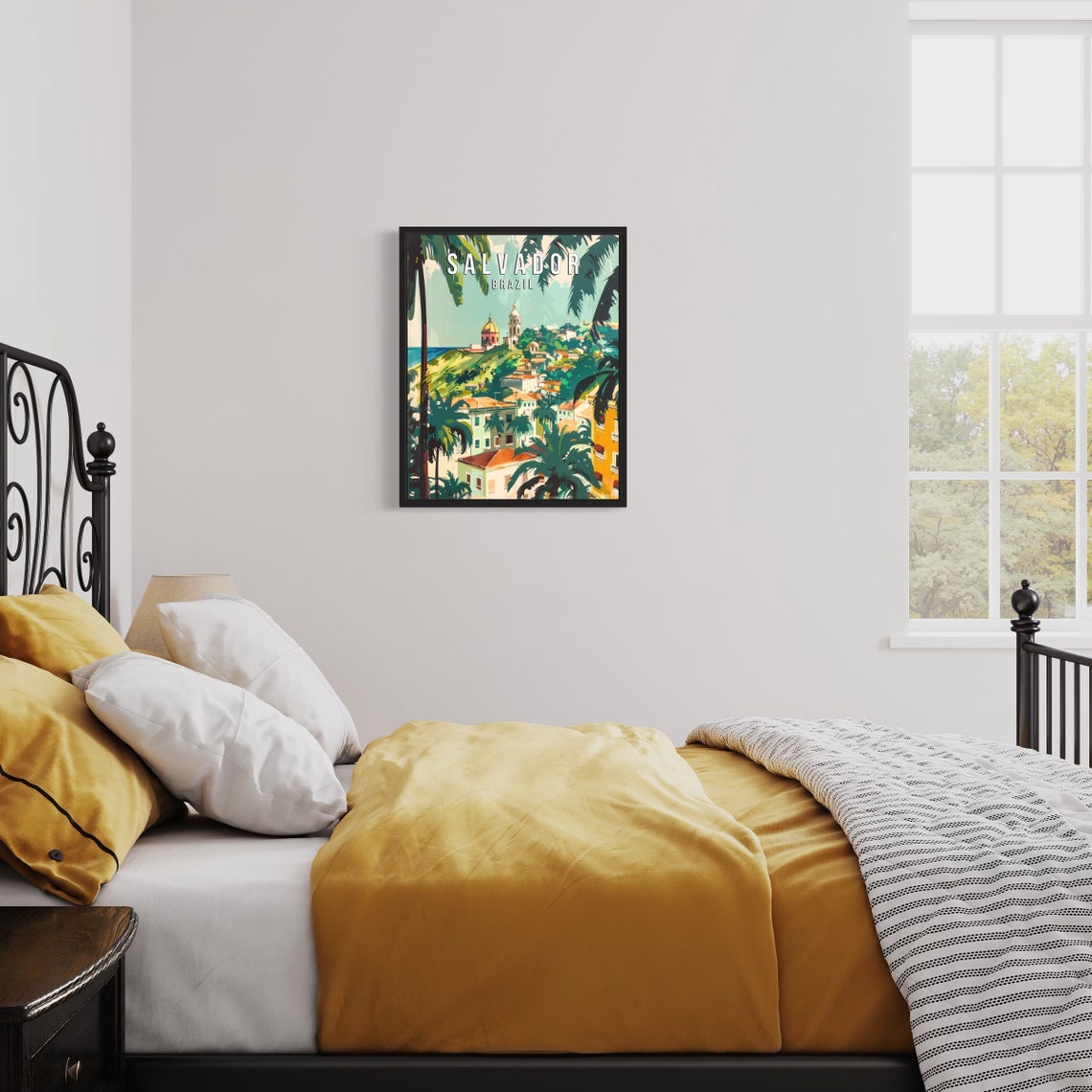 Salvador Brazil Colonial Hillside Churches Palm Trees Travel Poster - Image 3