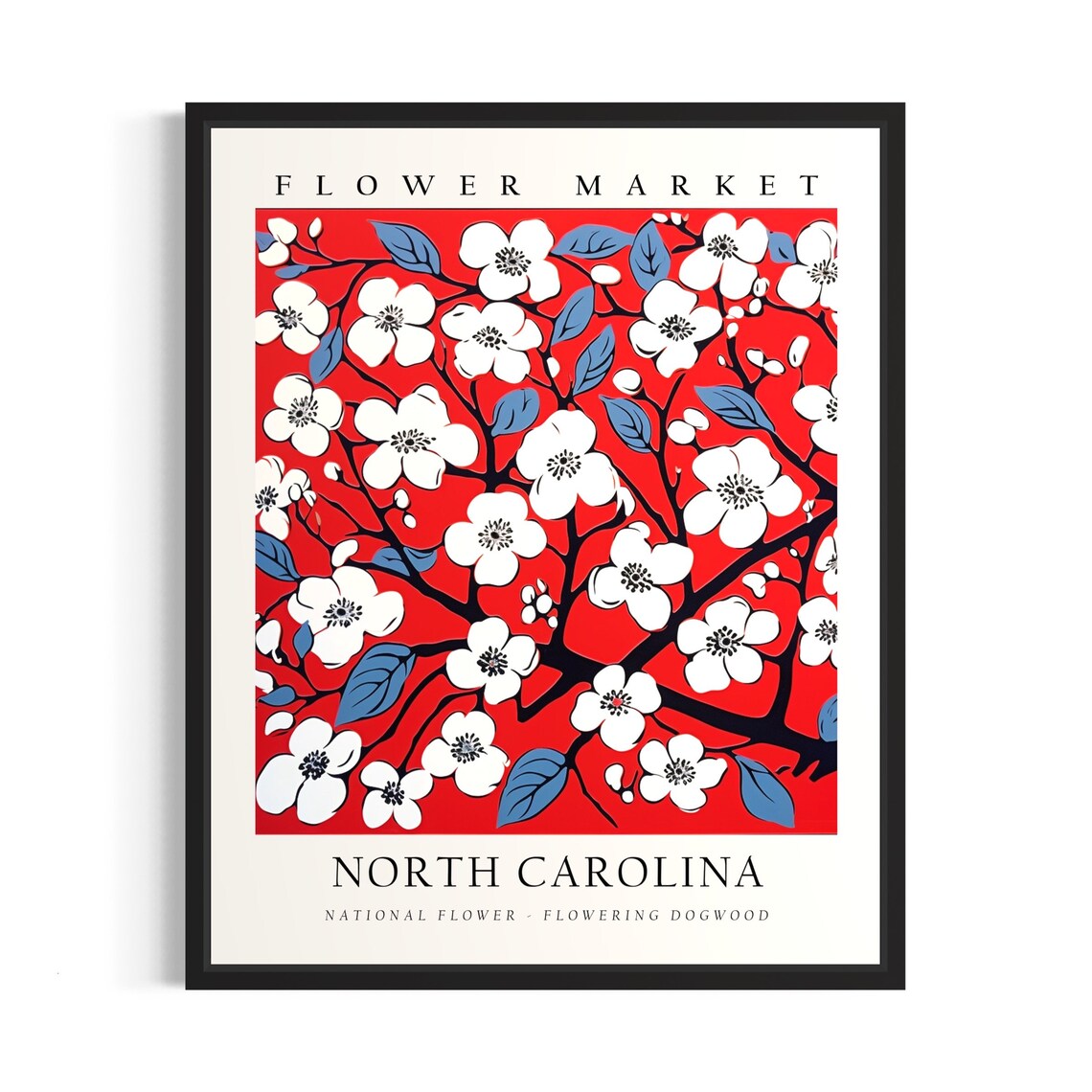 North Carolina Flower Market Dogwood Blossom Botanical Poster