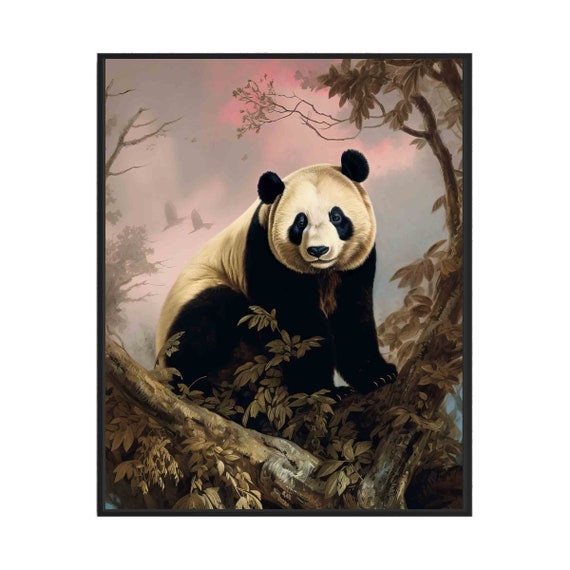 Giant Panda in Bamboo Forest Charming Vintage Wildlife Art Poster