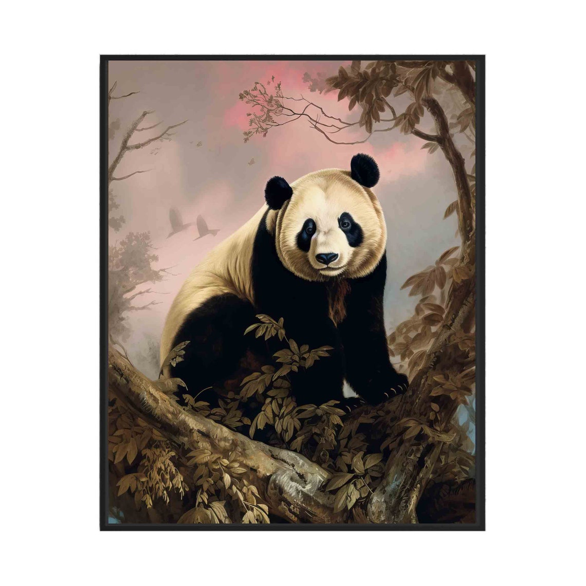 Giant Panda in Bamboo Forest Charming Vintage Wildlife Art Poster