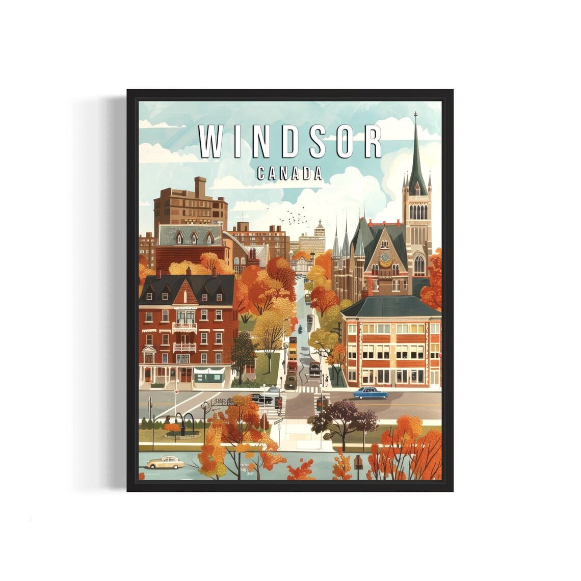 Windsor Canada Golden Autumn Street Scene With Church Spire Poster