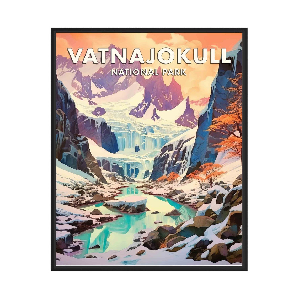 Vatnajokull National Park Glacier Canyon Vintage Travel Poster