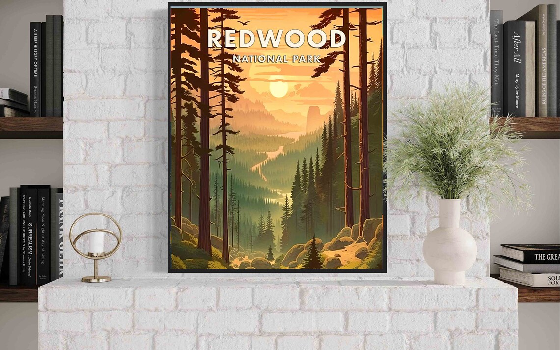 Redwood Forest Sunset Giant Trees Poster National Park California Art - Image 3