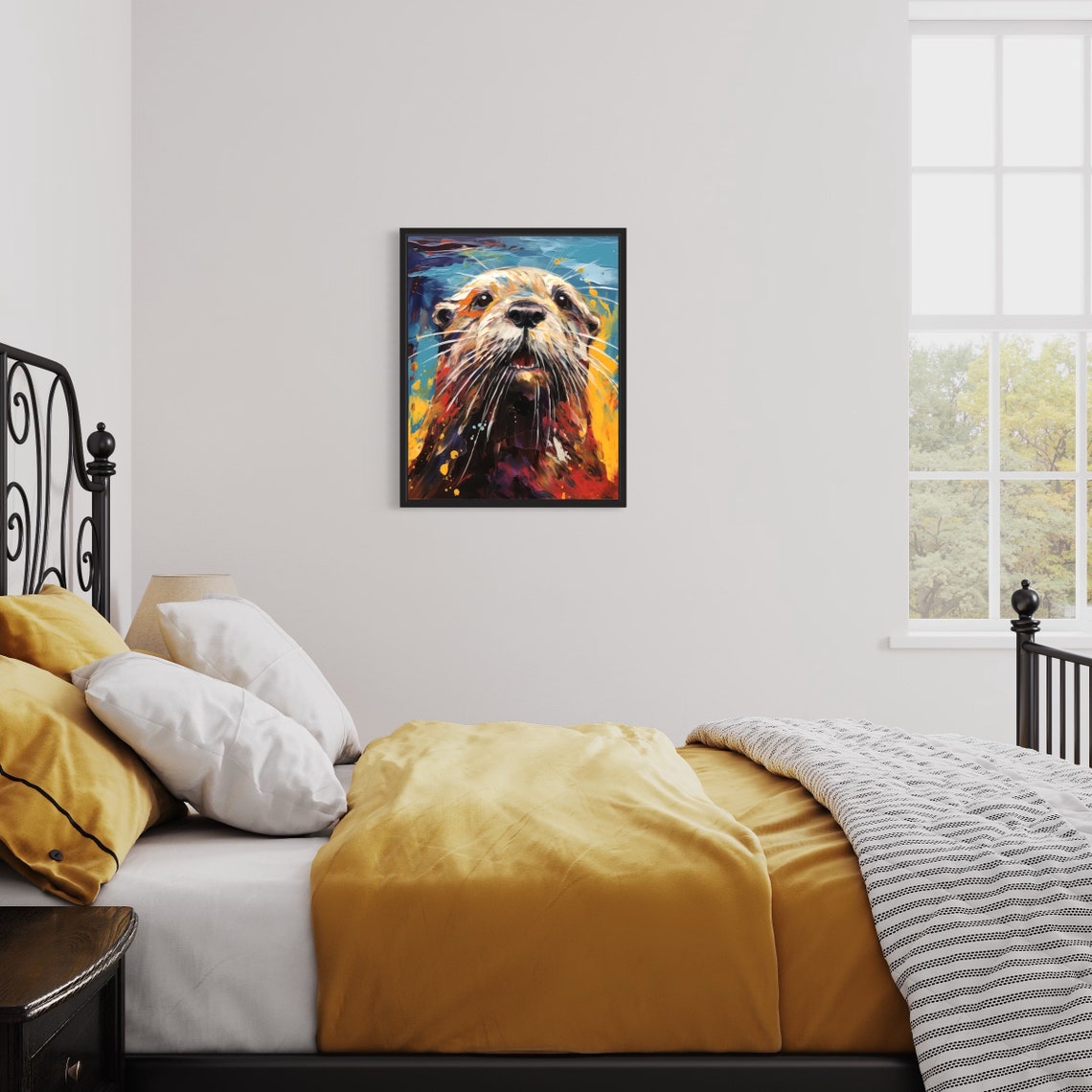 Playful Otter Face Colorful Abstract Wildlife Painting Poster - Image 3
