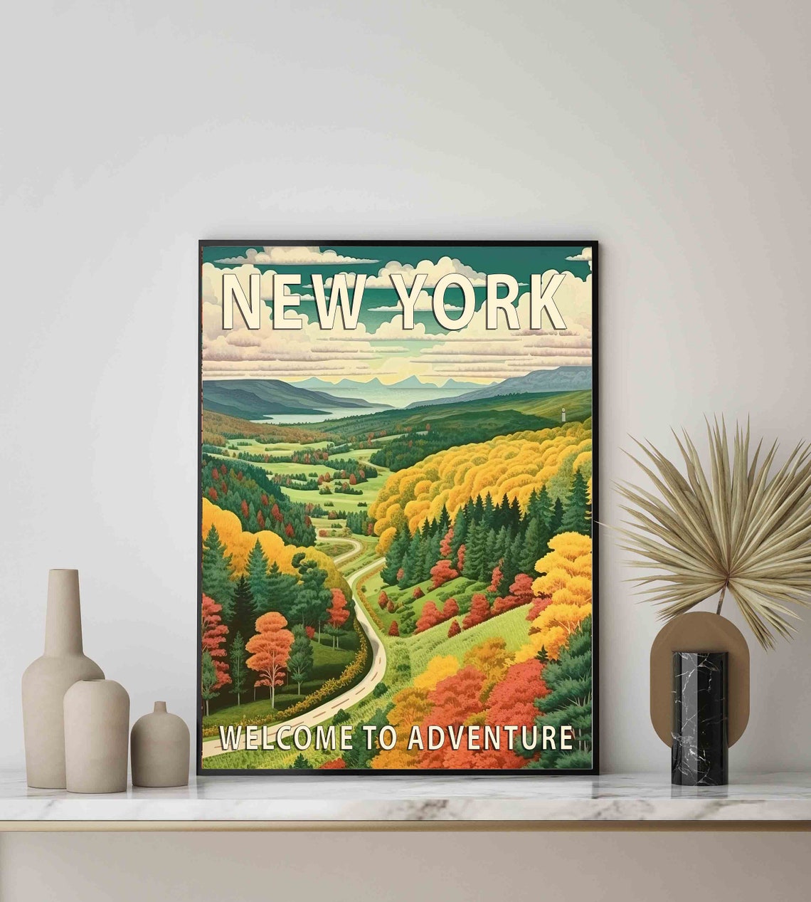 New York Fall Foliage Adventure Scenic Landscape Travel Poster - Image 3