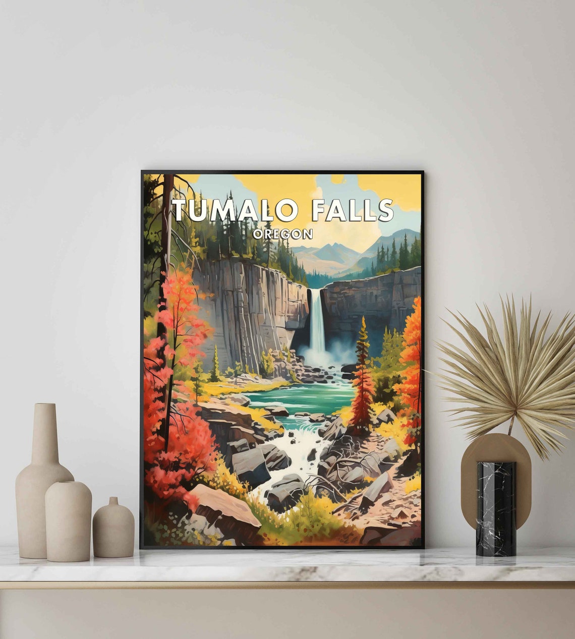 Tumalo Falls Oregon Narrow Basalt Cliff Autumn Falls Travel Poster - Image 2