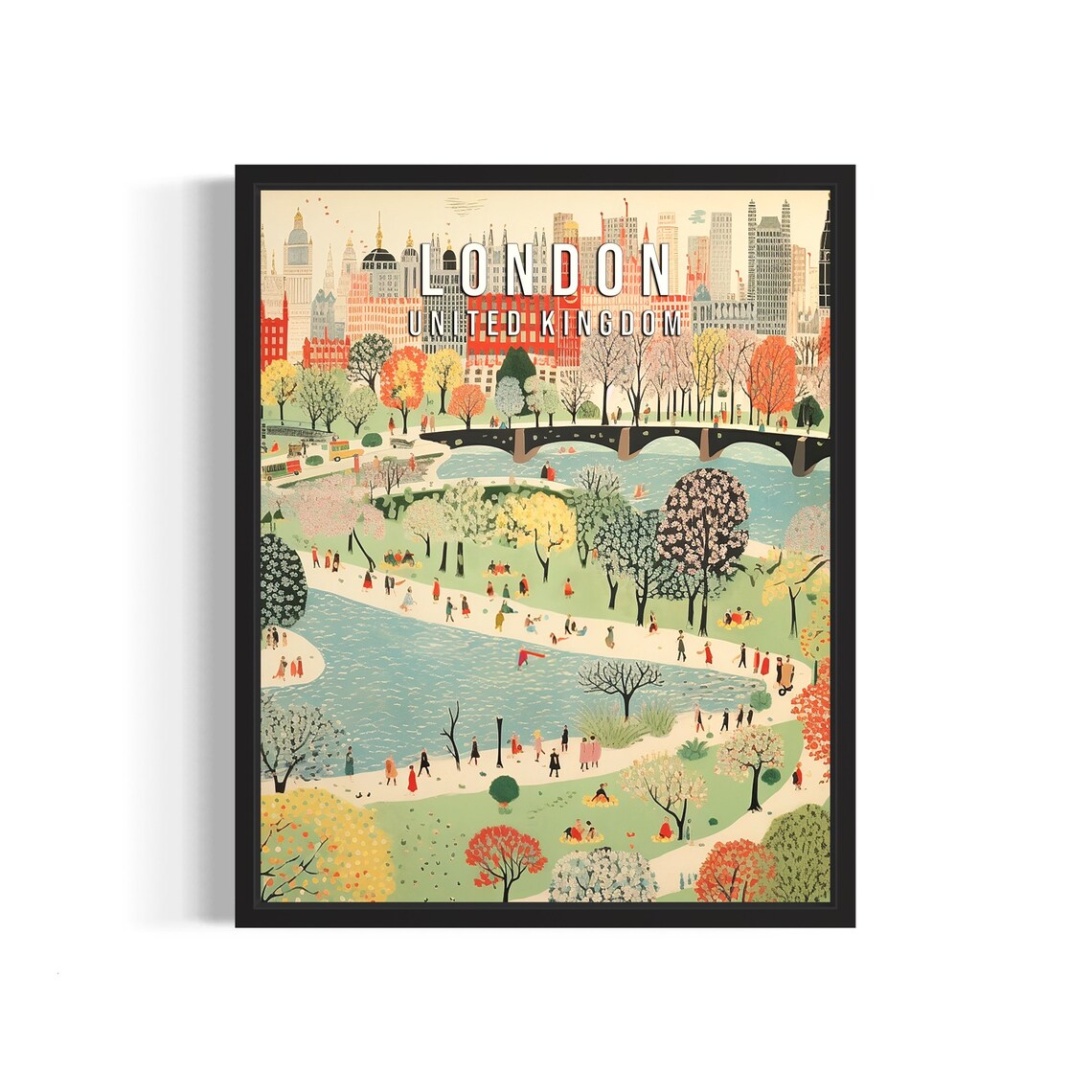 London United Kingdom City Park Illustration With Skyline Poster