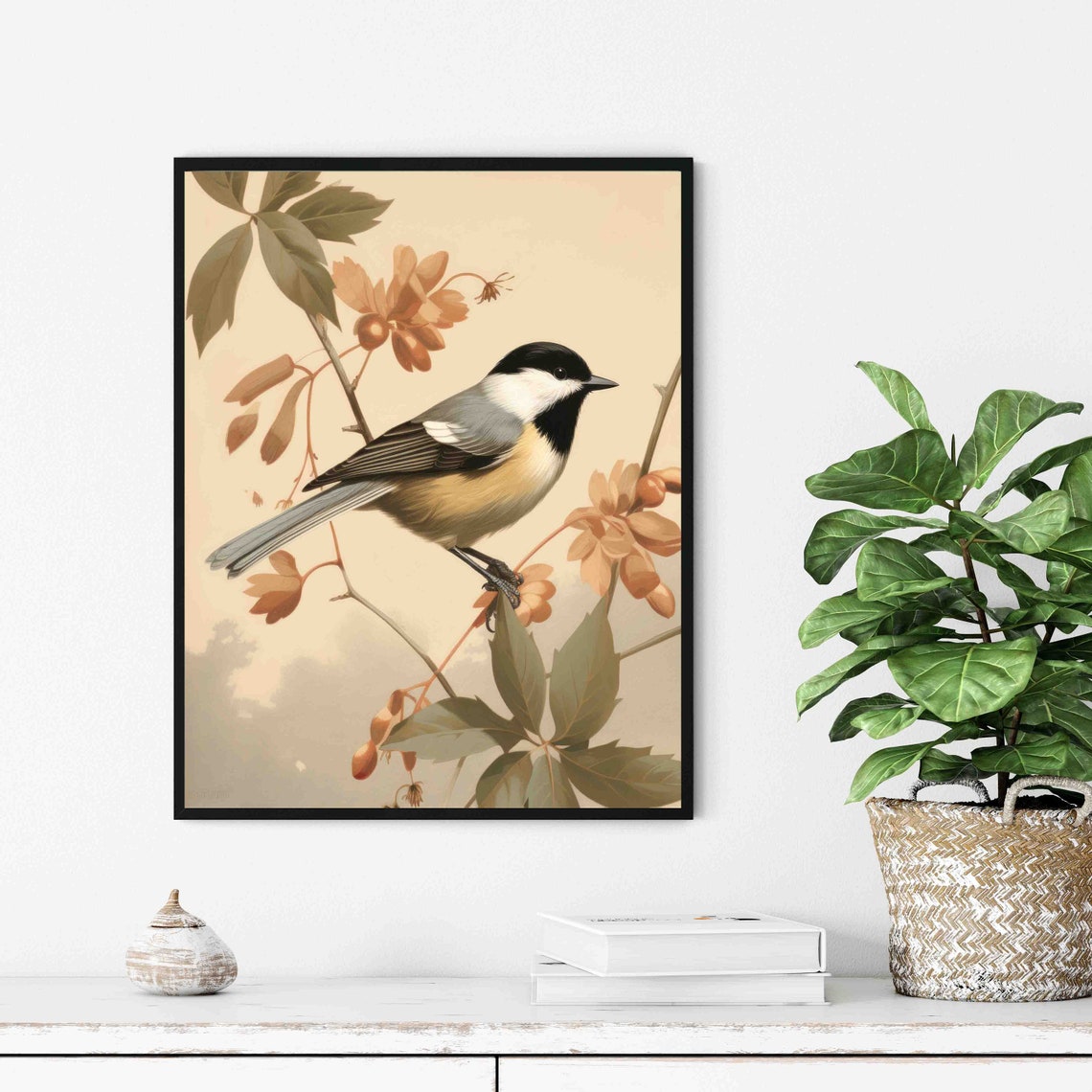 Black Capped Chickadee on Autumn Branch Vintage Ornithology Art Poster - Image 3