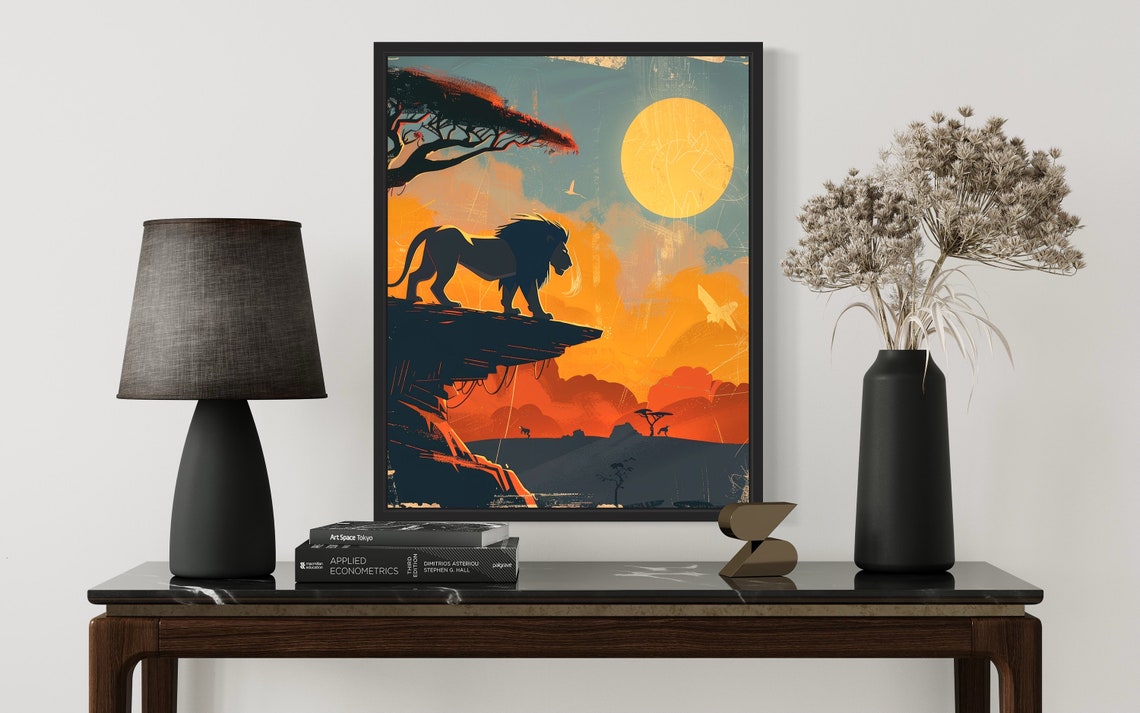 Lion On Rocky Outcrop Beneath African Sunset Safari Scene Poster - Image 2