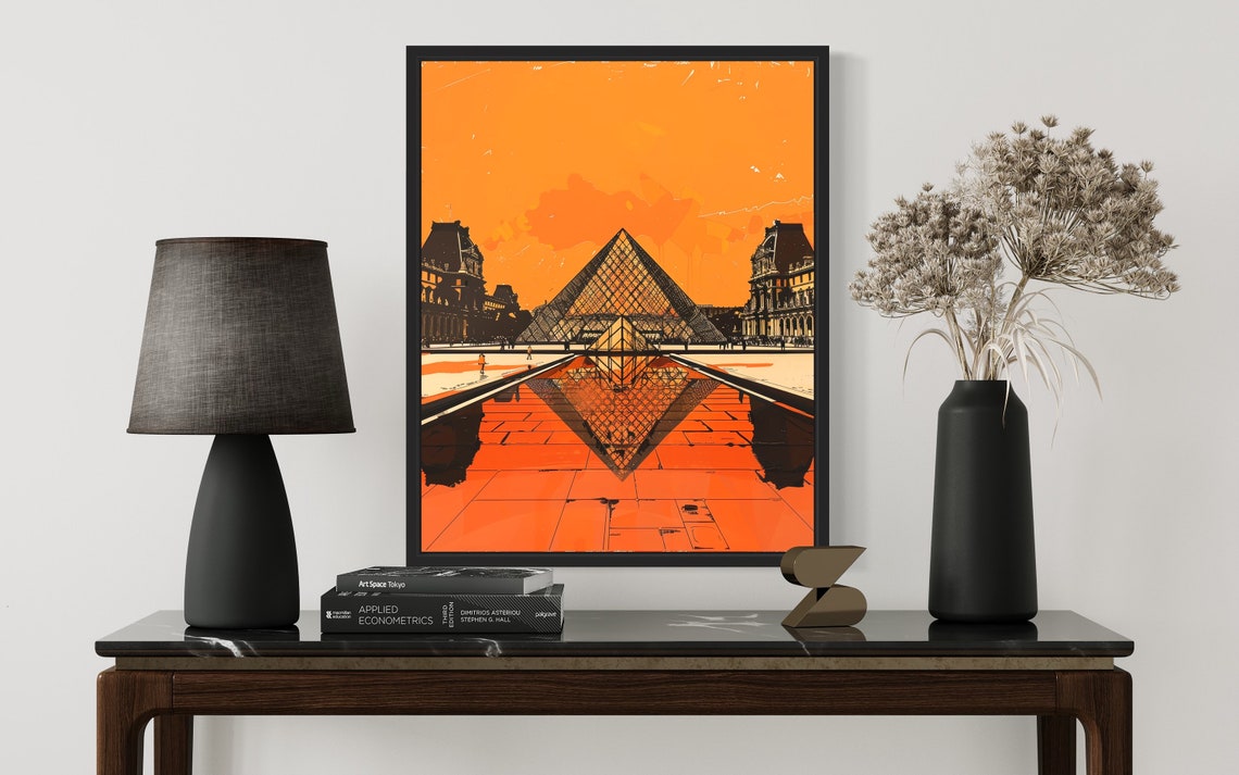 Paris Louvre Pyramid Sunset Poster with Perfect Mirror Reflection - Image 3
