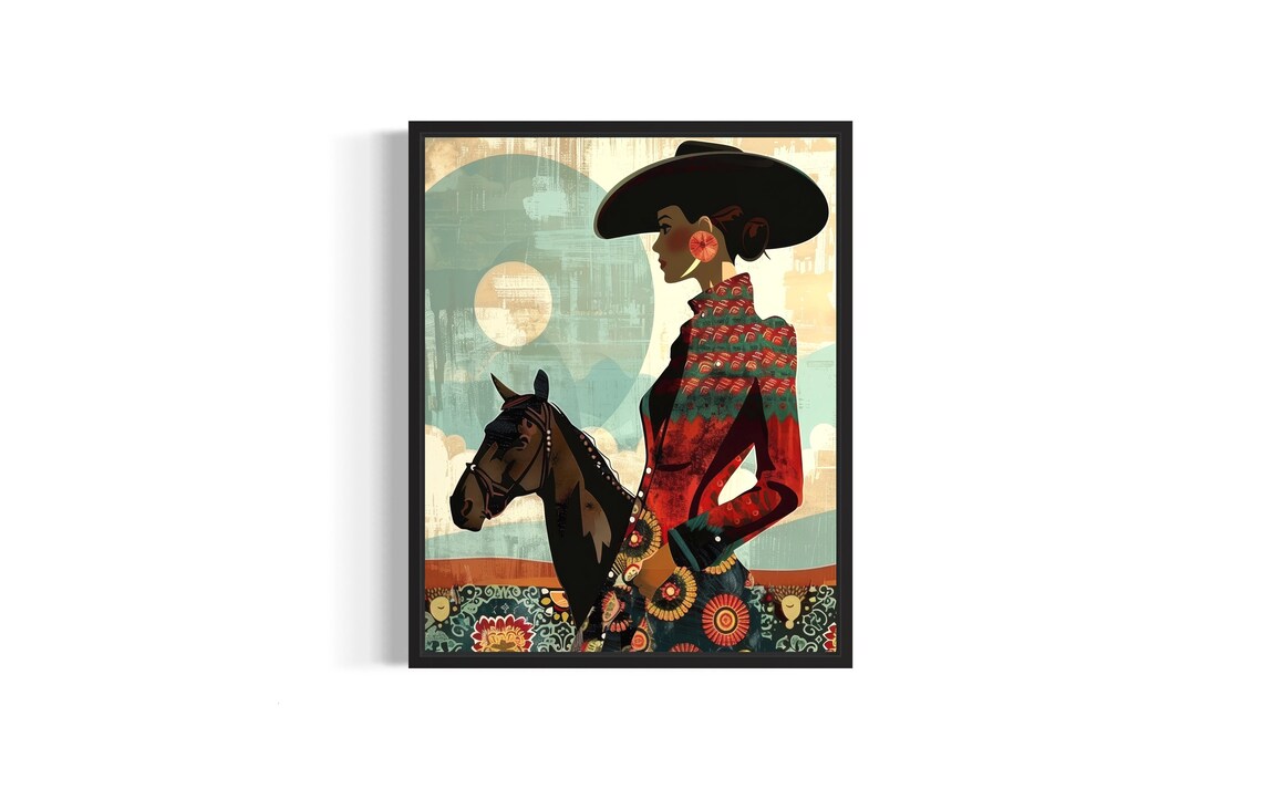Mexican Woman with Horse Vintage Charro Western Portrait Art Poster