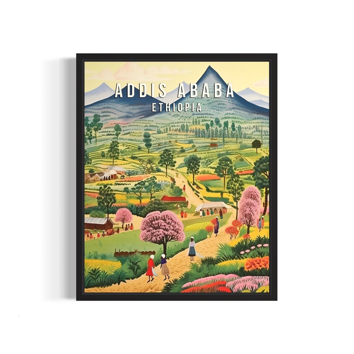 Naive Addis Ababa Ethiopia Countryside Folk Art Village Poster