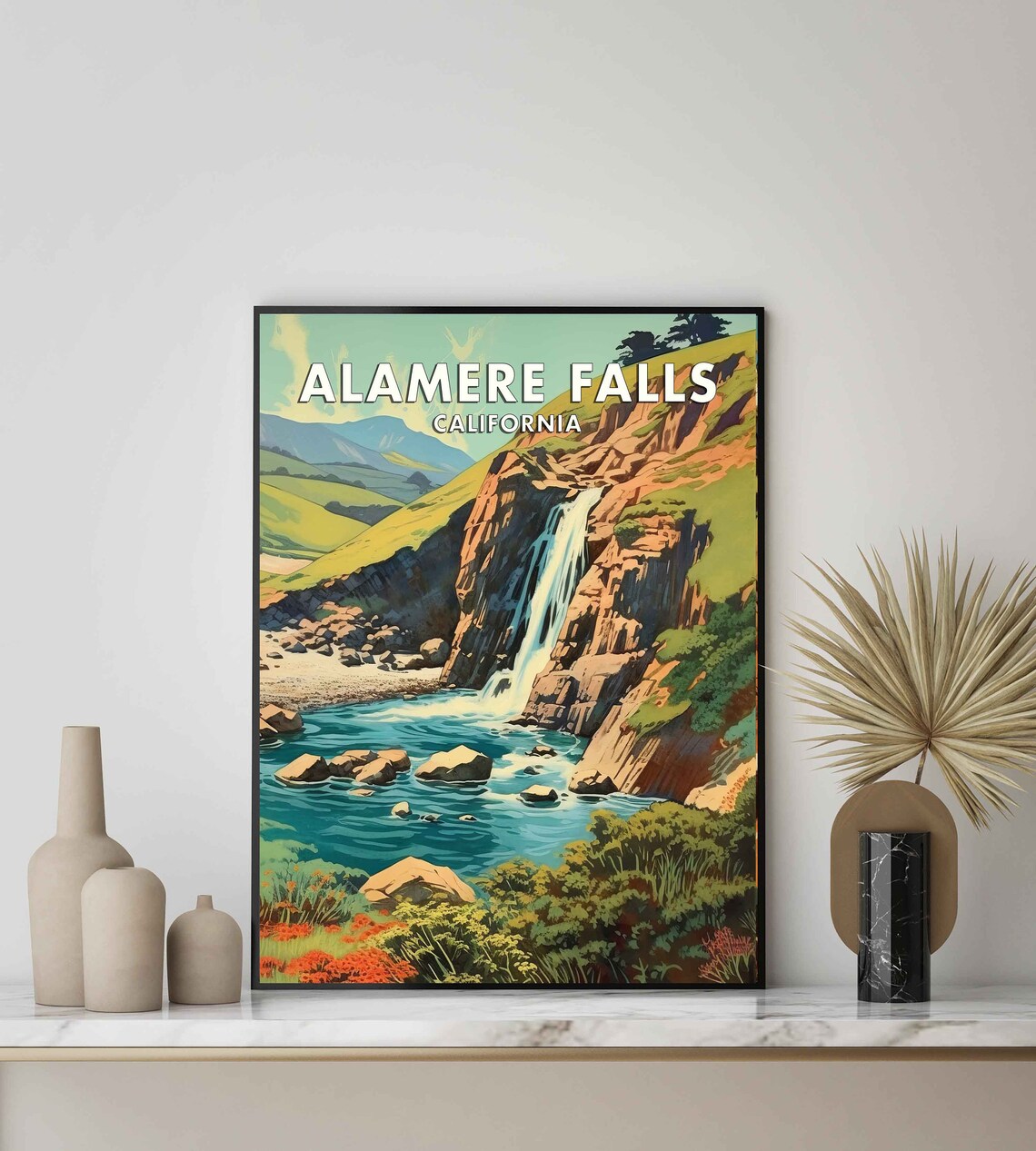 Alamere Falls California Coastal Tidefall Vintage Travel Poster - Image 2