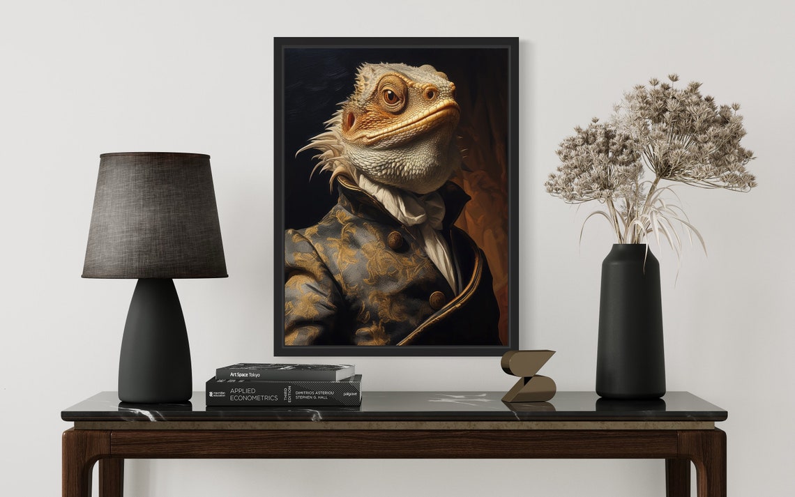 Bearded Dragon in Brocade Coat Regal Reptile Portrait Wall Art - Image 2